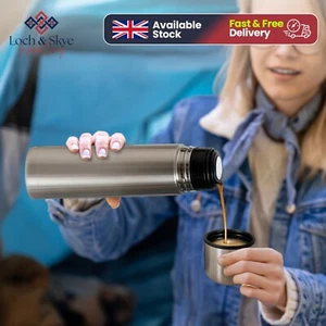 Edelstahl Thermo Vakuum Reise Tee/Kaffee Thermoskanne Flasche Silber - Bild 1 von 10