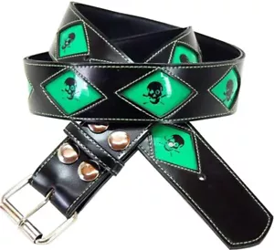 Black X-BONES Skull GOTHIC Calavera DIAMANTE Cinturón / CINTURÓN Verde Rockabilly - Imagen 1 de 1
