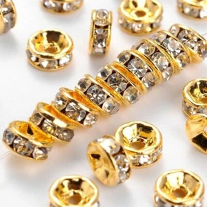 Rhinestone Shamballa Bead Spacers Rondelle Bracelet Necklace Gold Col. 10 20 50 - Picture 1 of 3