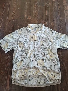 Vintage Roundtree And Yorke Sz L Rayon Hawaiian Shirt Tropical Floral Beige... - Picture 1 of 4