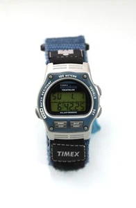 Timex Ironman Herren Armbanduhr Silber Blau Plastik 100m Hell Alarm Datum Chrono - Bild 1 von 6