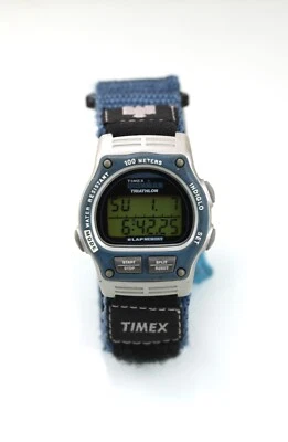 Timex Ironman Herren Armbanduhr Silber Blau Plastik 100m Hell Alarm Datum Chrono - Bild 1 von 4