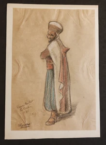 HENRY SHEPHEARD UOMO NORDAFRICANO TURBANTE TUNICA DISEGNO ORIGINALE - Foto 1 di 1