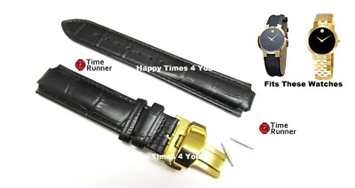 Movado Mens Faceto Gold Replacement Black Watch Band Strap - Image 1 of 4