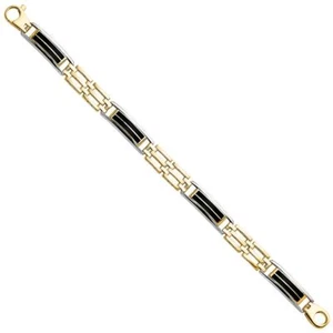 14k Two-tone Gold Black Onyx Rectangular Link 8.5" Men's Bracelet - Picture 1 of 3