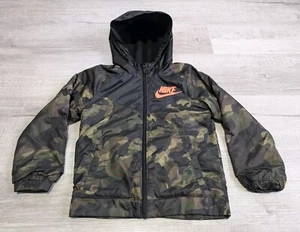 Nike Camo Fleece Lined Jacket Boys Sz 6 Medium Full Zip Hooded Camouflage Pocket - Picture 1 of 9