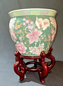 Mid 20th Century Asian Ceramic Fish Bowl Planter on Stand - Picture 1 of 21