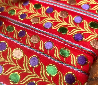 Cinta vintage bordada años 50 1 7/8" jacquard seda satinado 1yd hecha en Francia Foto 1 de 3