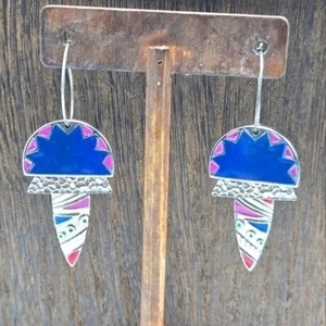 Orecchini design anni 90 Edgar Berebi smalto multicolore traforati tono argento goccia - Foto 1 di 7