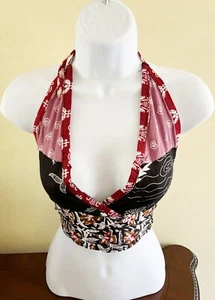 Patchwork Tie Top Beachwear Hippie Cropped Top - Picture 1 of 3