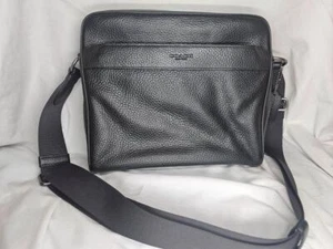 COACH BLACK PEBBLED LEATHER MESSENGER GUN METAL HARDWARE~ADJ STRAP~ FREE US S&H - Picture 1 of 14