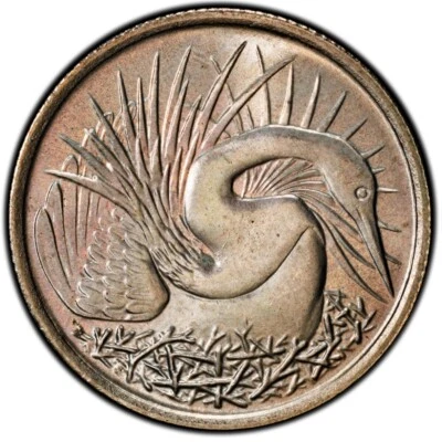 MS67 1968 5C Singapore 5 Cents, PCGS Trueview- Nicely Toned Top Pop - Image 1 of 4