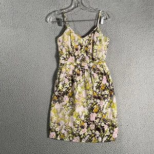 Madewell Mini Dress 0 Yellow Floral Silk Spagetti Straps V Neck Sun Garden - Picture 1 of 14