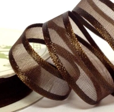 Satin Edge Organza Chocolate Brown Colour Ribbon 10mm (3/8) Wide 10m (32ft) Long - Image 1 of 2