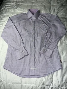 English Laundry Mens 15.5 34/35 Flip Cuff Purple Check/stripe Accents - Picture 1 of 11