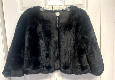 LC Lauren Conrad LC Womens Jacket Crop Faux Fur 3/4 Sleeve Black Lined SZ. M NWT - Imagem 1 de 4