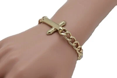 Mujer Oro Metal Cadena Pulsera Cruz Dije Moda Joyería Elegante Iglesia Aspecto Foto 1 de 4