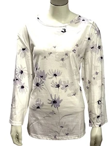 CCC Long Sleeve Floral Round Neck Cotton Blouse Elegant Design Size Large Cotton - Picture 1 of 7