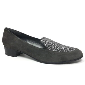 NEW Stuart Weitzman Loafers Pump Heels Shoes Womens Size 7 Gray Suede Studded - Picture 1 of 9