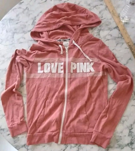 UNDERCOVER Felpa con cappuccio Victoria Secret ROSA XS "Love Pink" full zip Activewear Y2K tempo libero