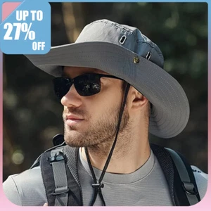 Mens Outdoor Sun Hat Bucket Safari Bush Boonie Hiking Fishing Cap Wide Brim - Picture 1 of 13