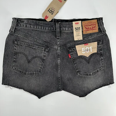 Pantalones Cortos Levi's 501 Originales Para Mujer Tiro Alto Botón Mosca Gris Jean Talla 31 Foto 1 de 4