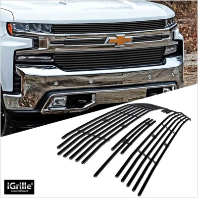 Se adapta a Chevy Silverado 1500 LT 2019-2022 inserto de rejilla de billet negro principal de acero inoxidable Foto 1 de 4