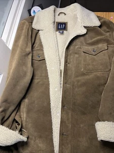 Vintage GAP Brown Suede Sherpa Fleece Jacket Size XL Tan 90s Ranch Barn - Picture 1 of 10