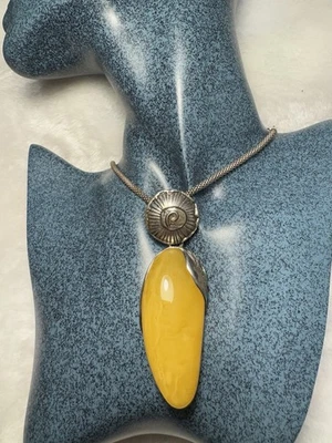 Large Baltic Amber Pendant in 925 Sterling Silver-Handmade Vintage Style - Image 1 of 4