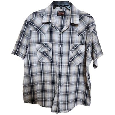 Vintage Plains Western Wear Mens L Pearl Snap Silver Metallic Cowboy Shirt Gray - Image 1 of 4