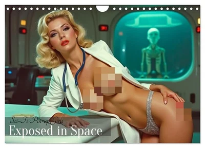 Научно-фантастические пин-ап девушки - выставлены в космосе, американская версия (настенный календарь 2026 DIN A4 L - Изображение 1 из 4