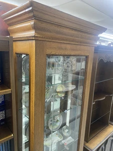 62458 Etched Glass Oak Curio China Cabinet - Picture 1 of 16