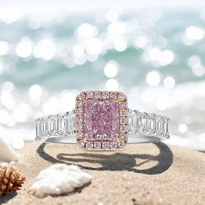 Diamond Ring IGI Fancy Intense Pink Radiant 2.4 Ct Lab Grown 14K Multi Tone Gold - Picture 1 of 17
