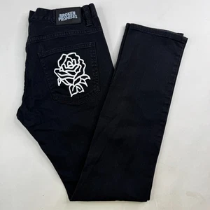 Broken Promises Herren 32x31 Ultra Slim Schwarz Stretch Schlange Rose Herz Jeans - Bild 1 von 14