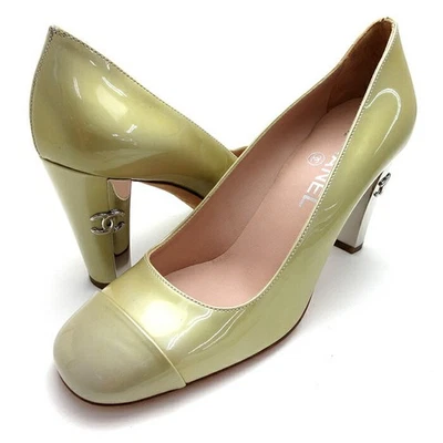 Auténticos zapatos de tacón Chanel Cocomark EU 37 US 7 charol verde pistacho Foto 1 de 4