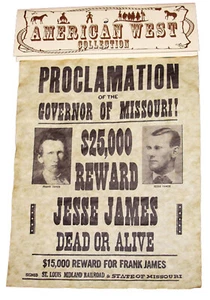 American Civil War Confederate Guerrillas Frank & Jesse James  Wanted Poster  - Picture 1 of 2