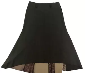 Hot Options Skirt Brown Size 10 Flare Midi Hi Lo Stripe Panel Back Vintage 90s - Picture 1 of 12