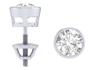 SI1 G 0.50 Ct Natural Diamond Solitaire Stud Earrings 14K Solid Gold Bezel Set - Picture 1 of 7