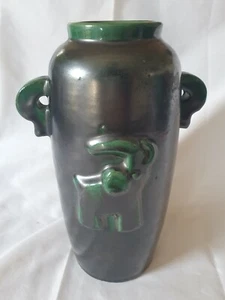 Swedish art deco tall vase with green and black lustre design (b) - Picture 1 of 8
