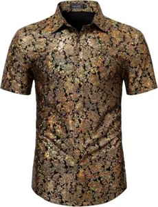 Camisa discoteca WULFUL de manga corta con botones años 70 y 80 para hombre - Talla: S - Imagen 1 de 4