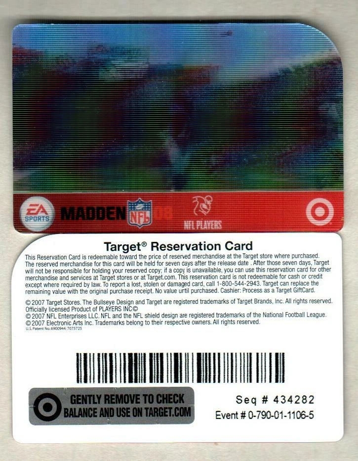 TARGET Madden NFL ( 2007 ) Lenticular Reservation / Gift Card ( $0 ) V1 - Image 1 of 1