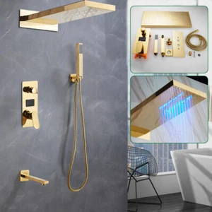 Gold Thermostat Unterputz Duscharmatur Set Regendusche Duschsystem Brause Ibox - Bild 1 von 14