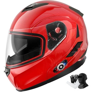 Bluetooth Motorcycle Helmet Modular Flip Up Dual Visor + Headset Intercom FM DOT - Picture 1 of 42