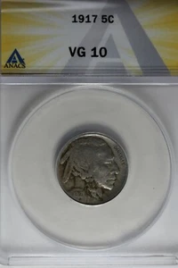 1917 .05  ANACS  VG 10  Buffalo Nickel, Indian Nickel, 5 Cent Piece - Picture 1 of 2
