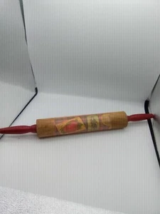 Vintage Red Handle Wood Wooden Rolling Pin - Farmhouse Style Tomato Label - Picture 1 of 4
