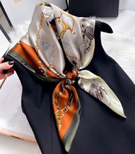 100% Silk 34" square Scarf Women neckerchief shawl Wrap gray brown black WS295