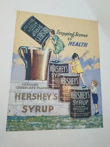 1998 Vintage Hershey's Syrup Tin Sign "Stepping Stones to Health" Chocolate - Picture 1 of 9