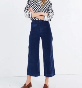 Pantalones recortados Madewell 33T Emmett de terciopelo cintura alta azul pierna ancha para mujer nuevos con etiquetas - Imagen 1 de 6