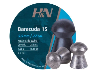 H&N Baracuda 15 Match Grade 250 Count DOMED 5.5mm .22 Caliber Pellets GERMANY