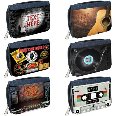 KRAFTYGIFTSUK Personalised Womens Purse Music Denim Coin Wallet Birthday Northern Soul Record